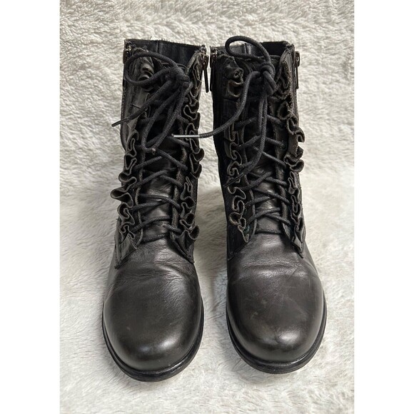 Betsey Johnson women distressed black Leather Steampunk Combat boots size 7 - Picture 2 of 10